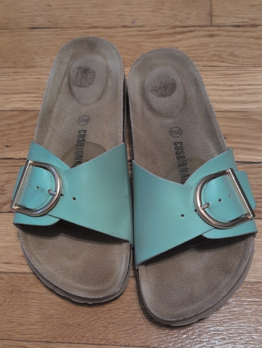 Cushionaire Lane Cork Footbed Buckle Slide Sandals Mint Green Size 8.5
